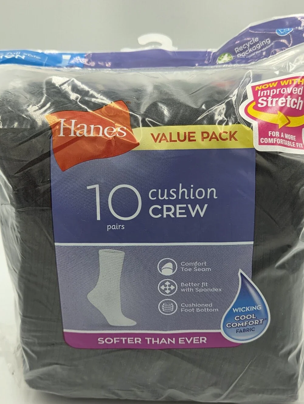 Hanes Women's Black Crew Socks - 10-Pack Nwt
